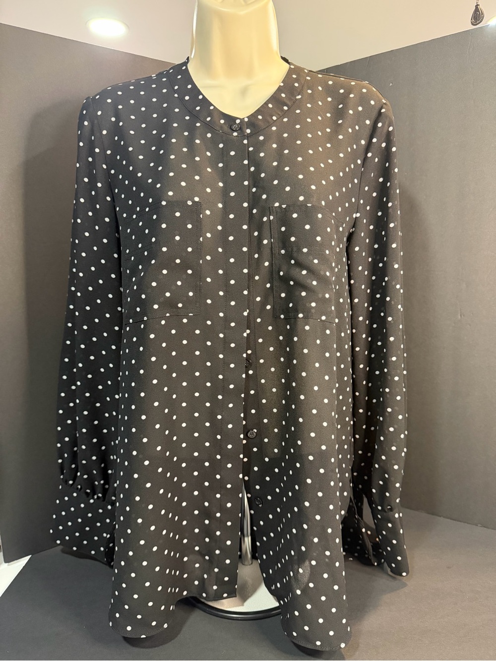 RACHEL Rachel Roy Black and White Polka Dot Button-Up Blouse